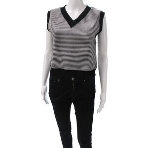 Mila Women Houndstooth Sweater Vest Black V-Neck Sleeveless Size S